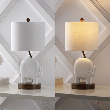 Ellie Bohemian Designer Iron/Resin Elephant LED Kids Table Lamp with Phone Stand and USB Charging Port - JONATHAN Y